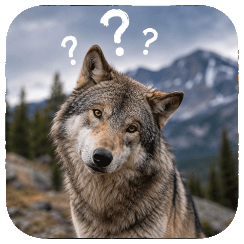 kachel Fragezeichen Wolf